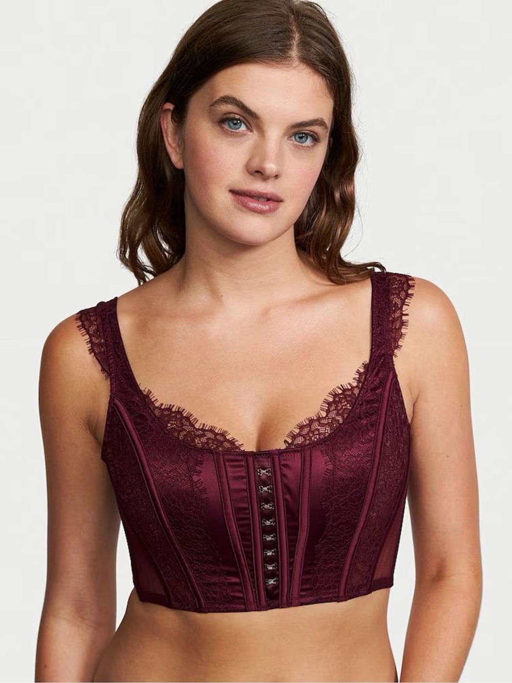 Victoria's Secret Dream Angels Burgundy Purple Lace Unlined Non Wired Corset Top